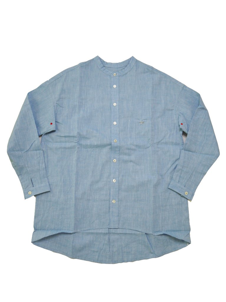 先染めシャンブレーバンドカラーシャツ　MADE IN JAPANの画像