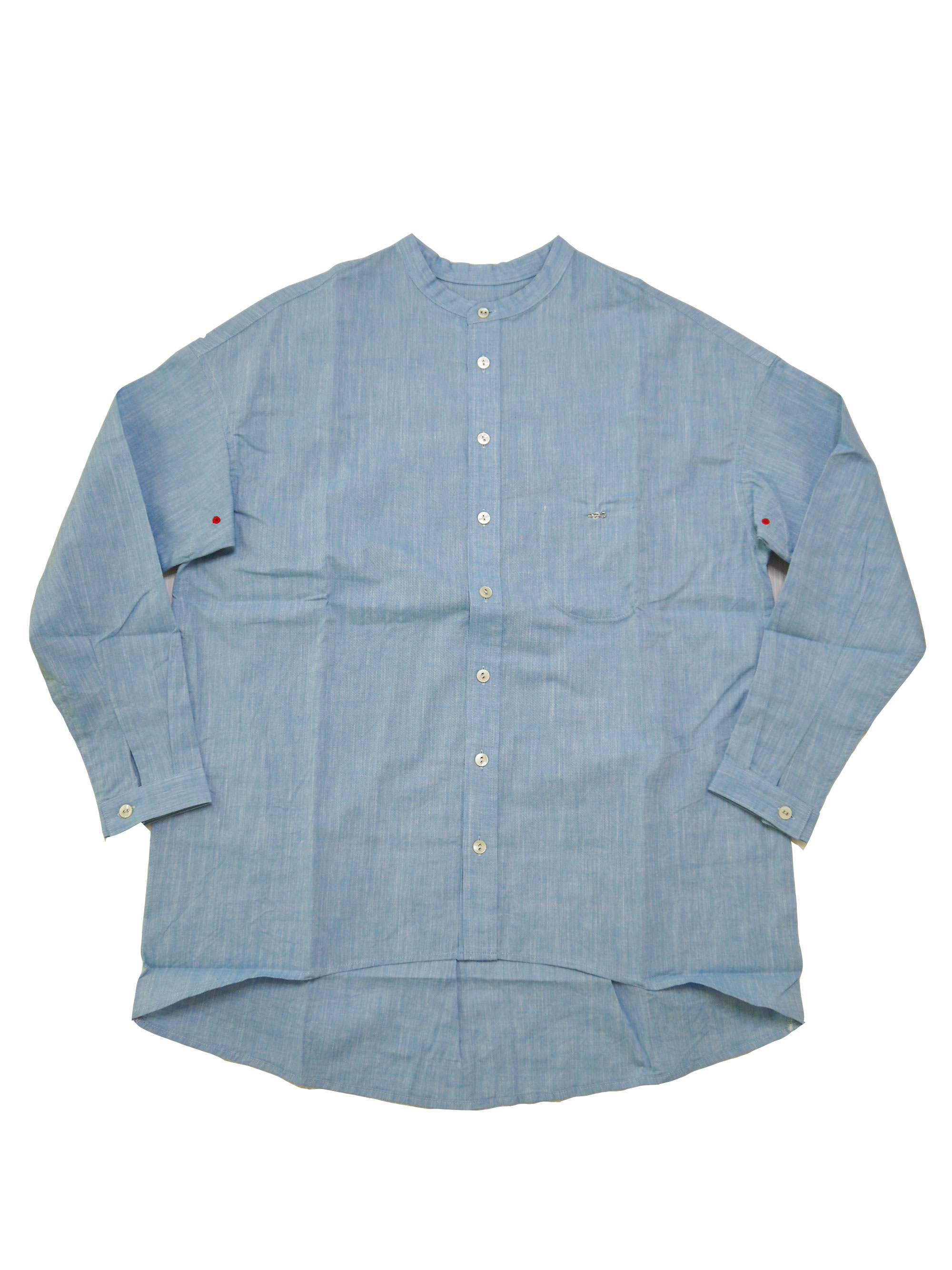 先染めシャンブレーバンドカラーシャツ　MADE IN JAPANの画像