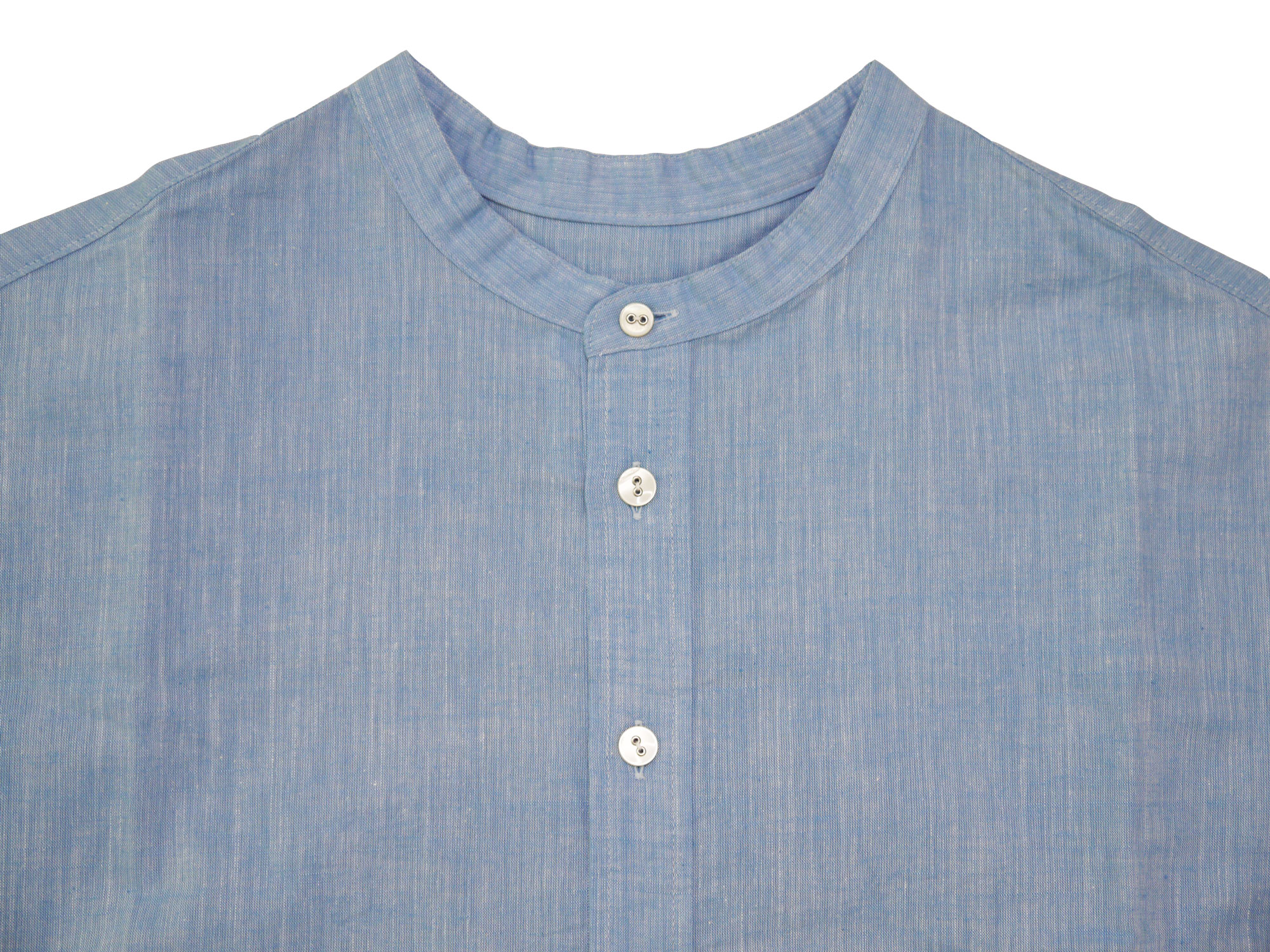 先染めシャンブレーバンドカラーシャツ　MADE IN JAPANの画像