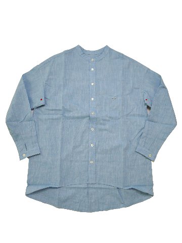 先染めシャンブレーバンドカラーシャツ　MADE IN JAPANの画像