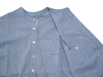 先染めシャンブレーバンドカラーシャツ　MADE IN JAPANの画像