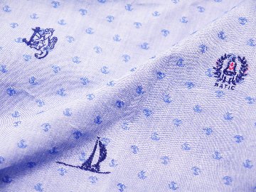 カットジャガードマリン柄ラウンドカラショートスリーブシャツ　MADE　IN JAPANの画像
