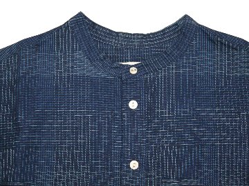 ランダムチェックインデイゴジャカードバンドカラーシャツ　MADE IN　JAPANの画像
