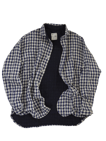 二重ガーゼギンガムチェックドロップショルダーシャツ　の画像