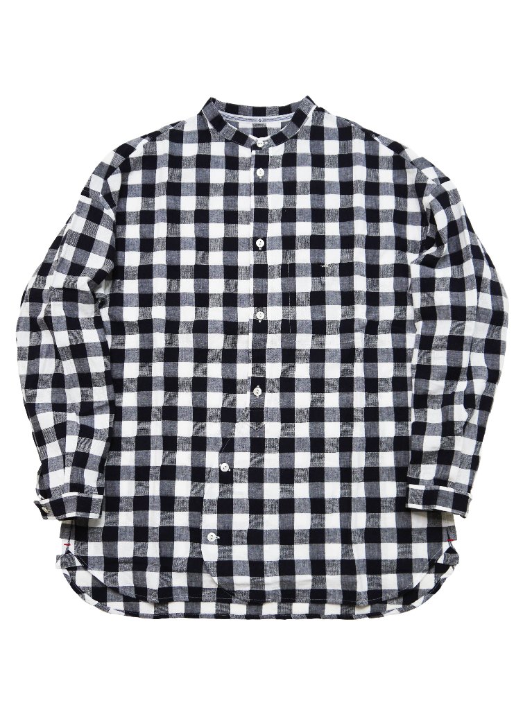 綿麻パナマギンガムチェックバンドカラーシャツ の画像