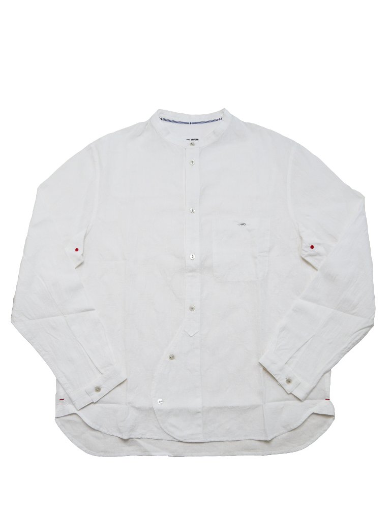 綿麻パナマブロックバンドカラーシャツの画像