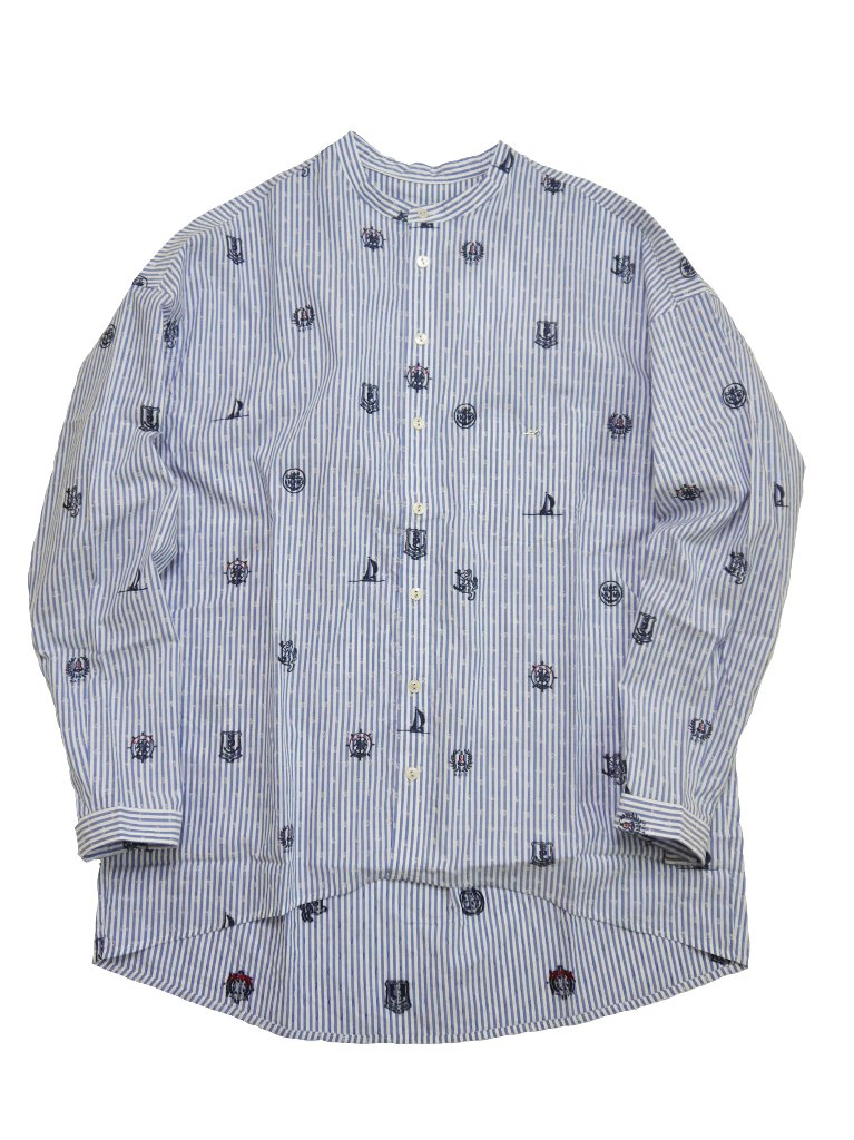 カットジャカードマリン柄バンドカラーシャツ　MADE IN JAPANの画像