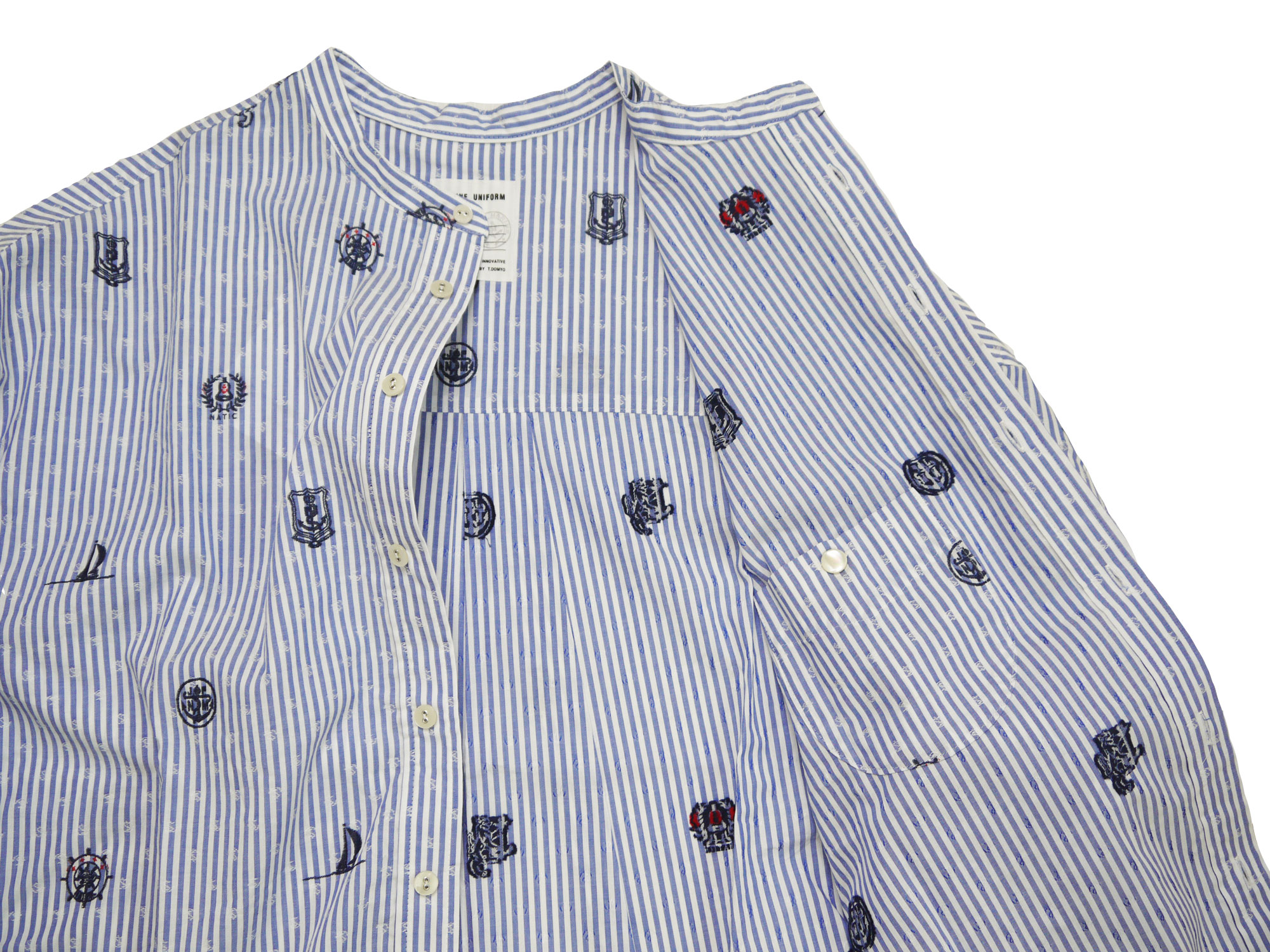 カットジャカードマリン柄バンドカラーシャツ　MADE IN JAPANの画像