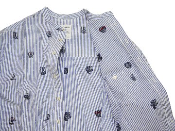 カットジャカードマリン柄バンドカラーシャツ　MADE IN JAPANの画像