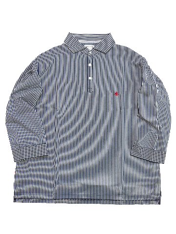 トリコットロンドンストライプバンドカラー七分袖シャツ　MADE IN JAPANの画像