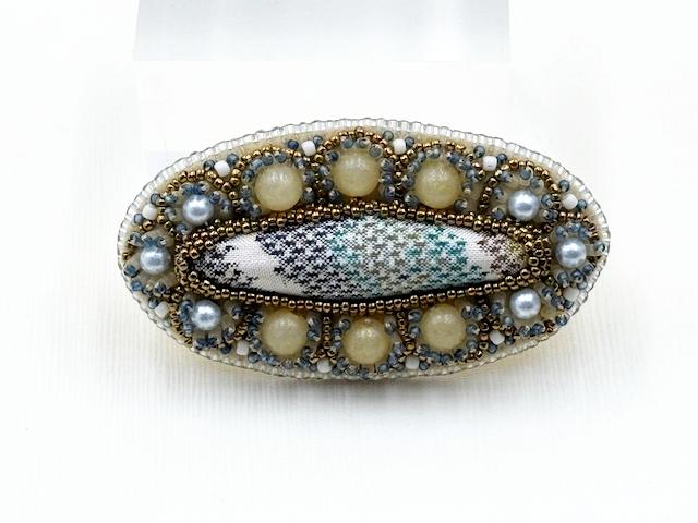 本場大島紬布カボションブローチ-02の画像