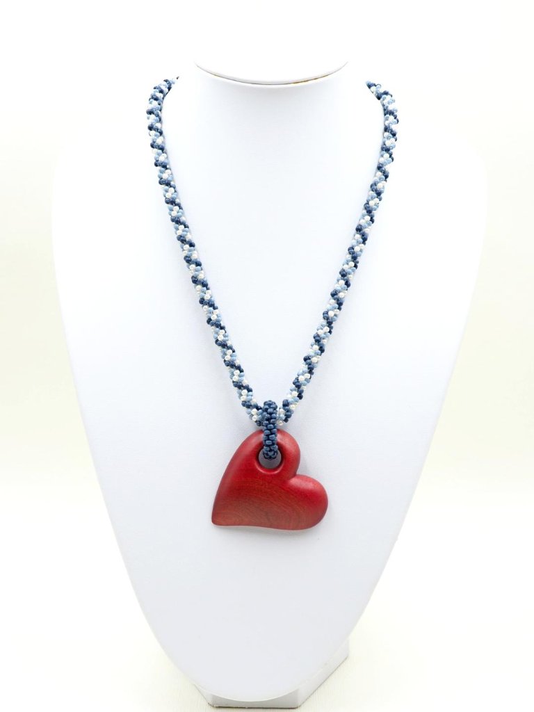 銘木　ピンクアイボリーハートネックレスの画像