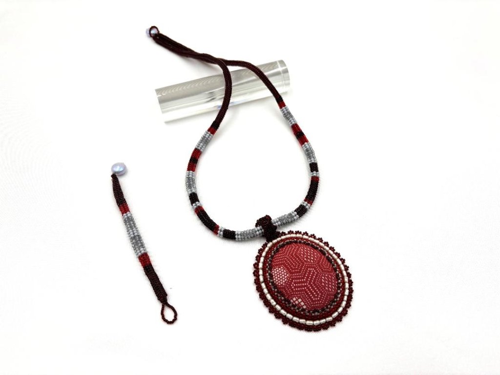 日本の布地カボションネックレス2Wayの画像