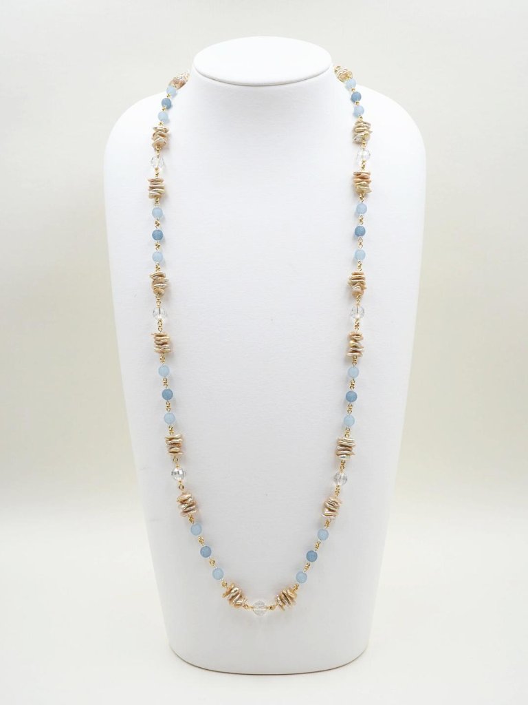 すくも藍＆淡水パールネックレスAA-012の画像