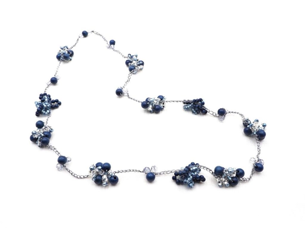 すくも藍Woodボール＆ビーズネックレスAA-013の画像