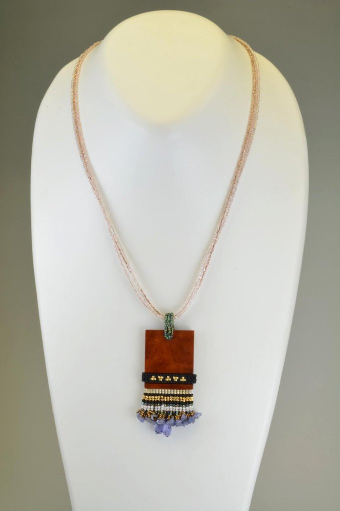 銘木　花梨瘤＆ステッチネックレス-PW-023の画像