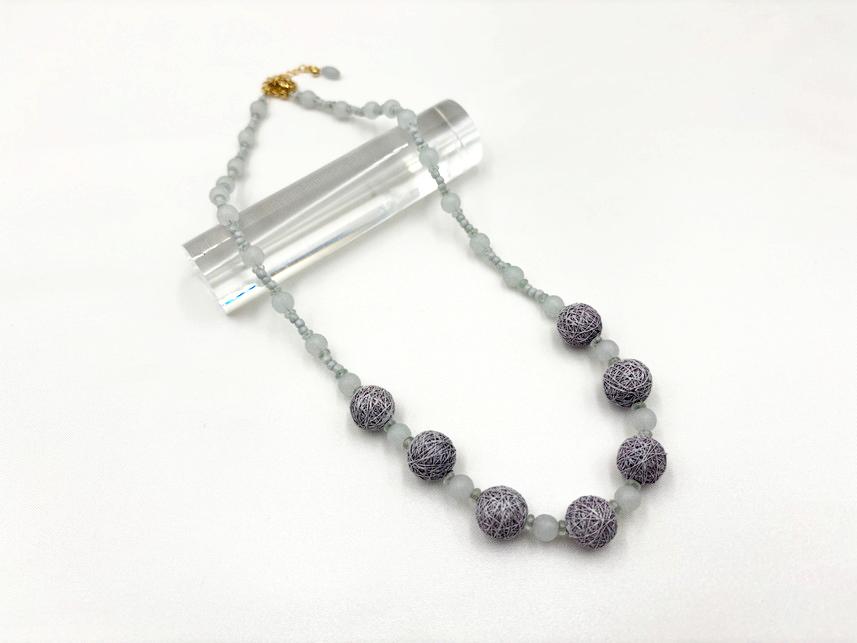 二藍シルクボールネックレス　AA-021の画像