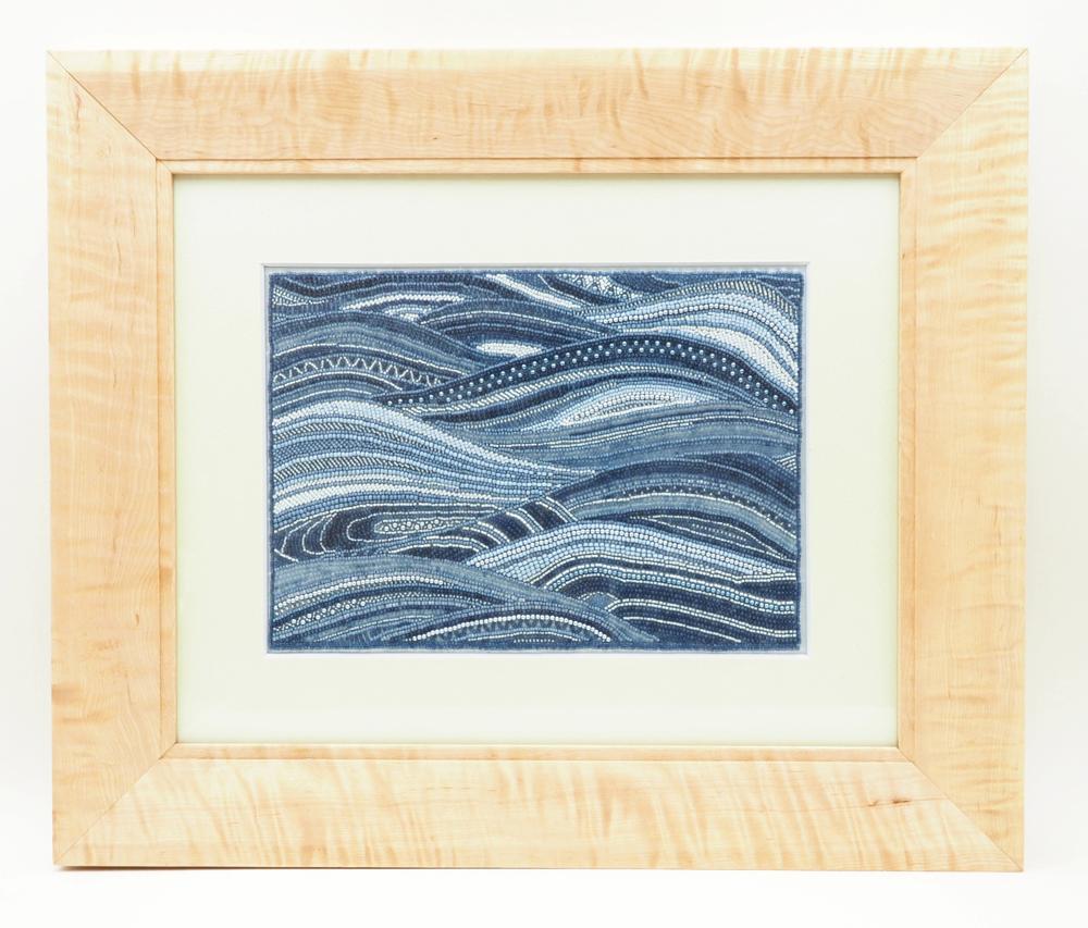 すくも藍ビーズ刺繍　額装オブジェ　ET-004の画像