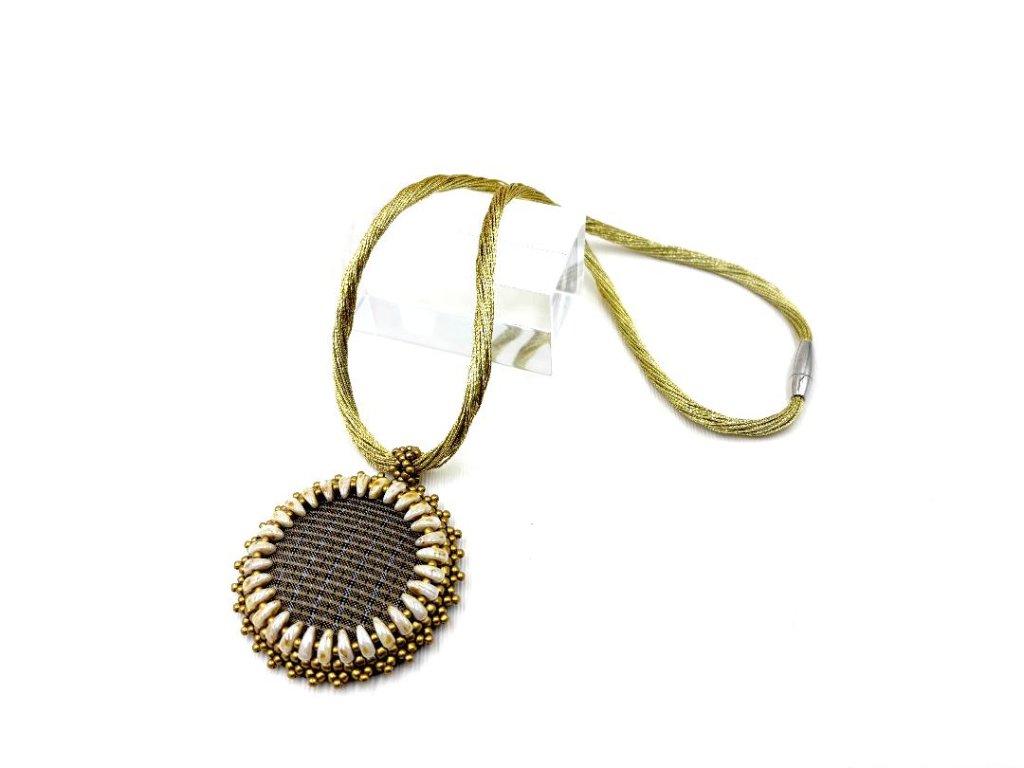 本場大島紬布カボションネックレス　FJ-002の画像