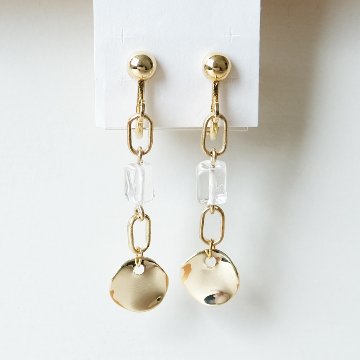 クォーツにサークルとチェーンパーツをセットしたイヤリングの画像