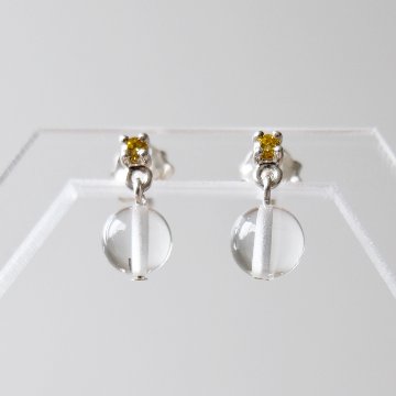 ジルコニアのトップにクリアクォーツをセットしたSILVER925ピアスの画像
