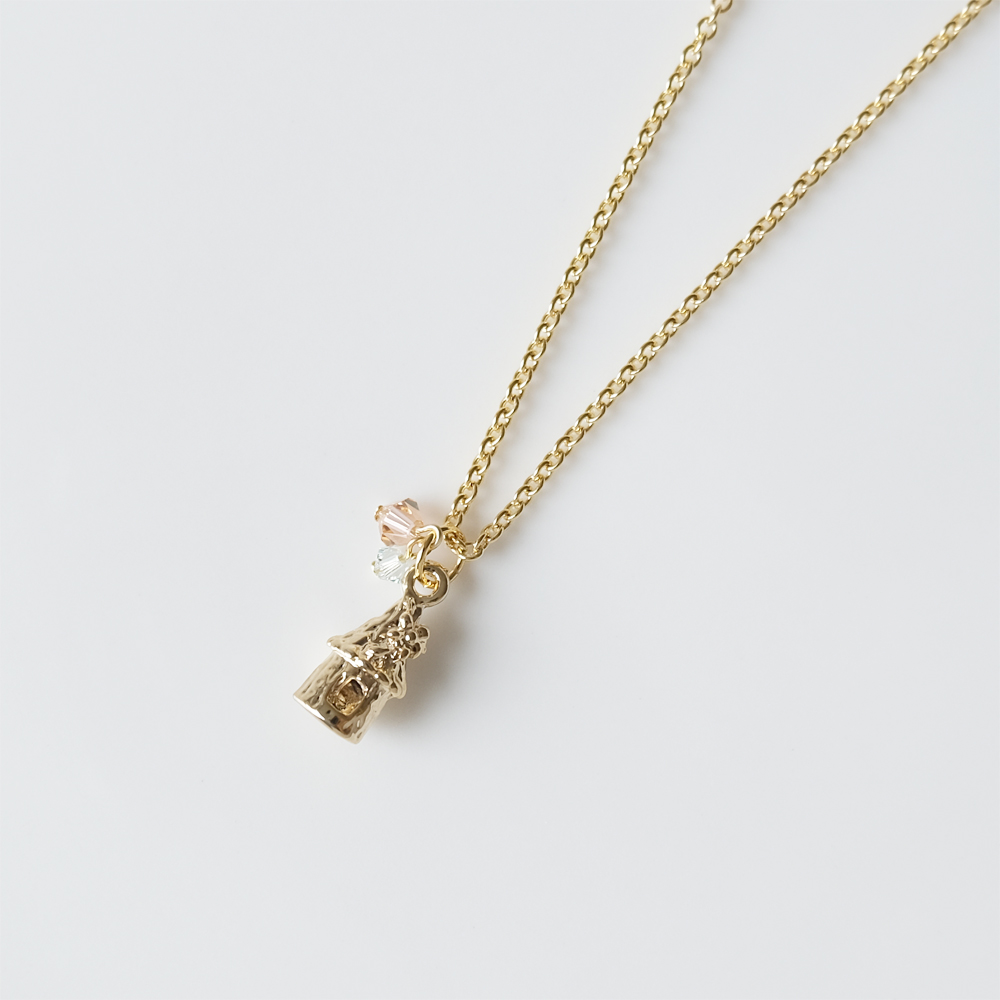 鳥かごモチーフにガラスをアクセントにしたネックレスの画像