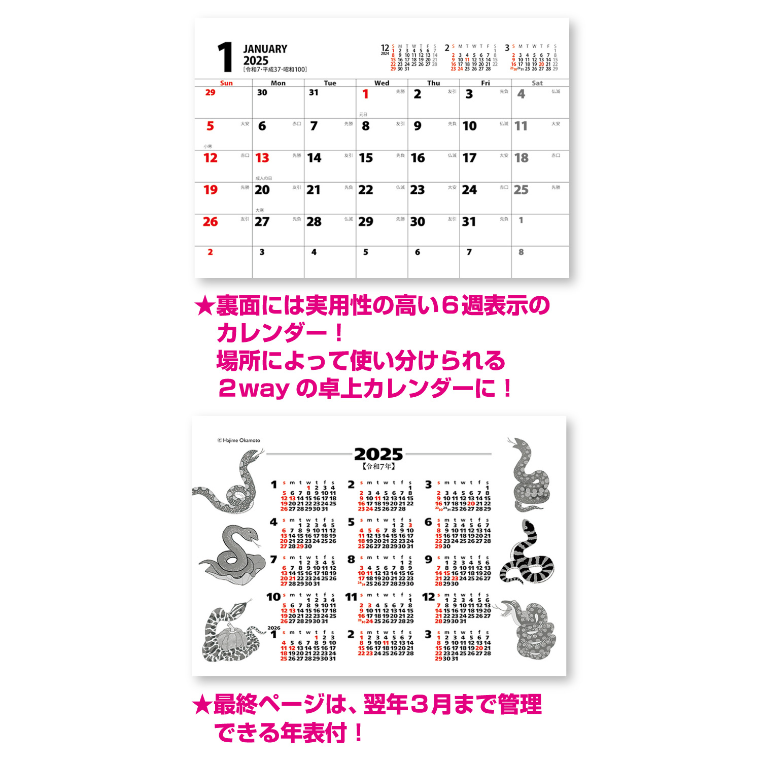 卓上カレンダー 巳(夢)【水墨作家・岡本肇が描く干支と夢の世界／10冊からご注文OK】¥29,799(税込)〜の画像