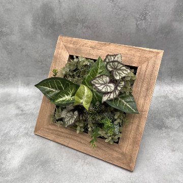 造花グリーン木製フレーム壁掛けの画像