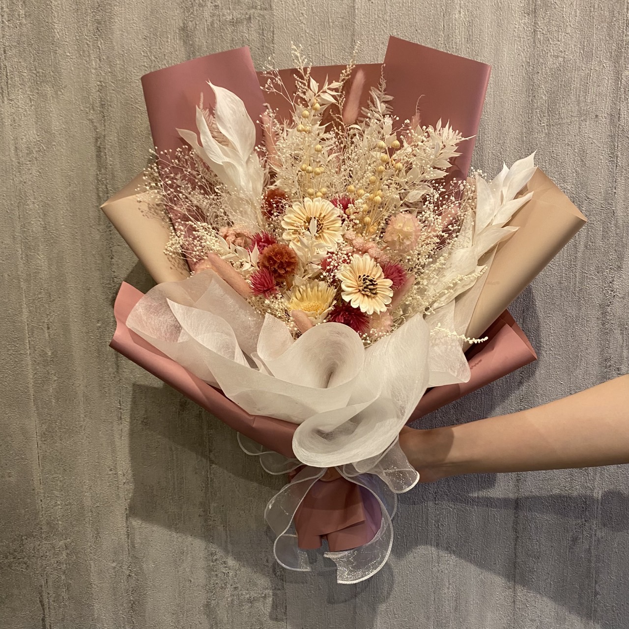 ドライフラワーおまかせ花束 DXサイズ ピンク系の画像