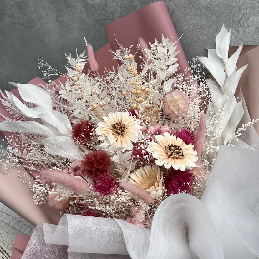 ドライフラワーおまかせ花束 DXサイズ ピンク系の画像
