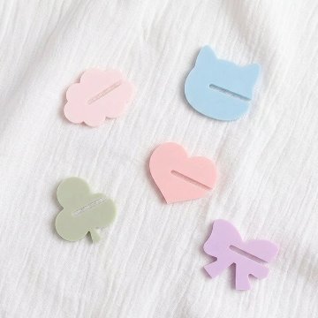 【カタチいろいろ5個セット】パステルアクリル台座　雲/ネコ/クローバー/ハート/リボンの画像