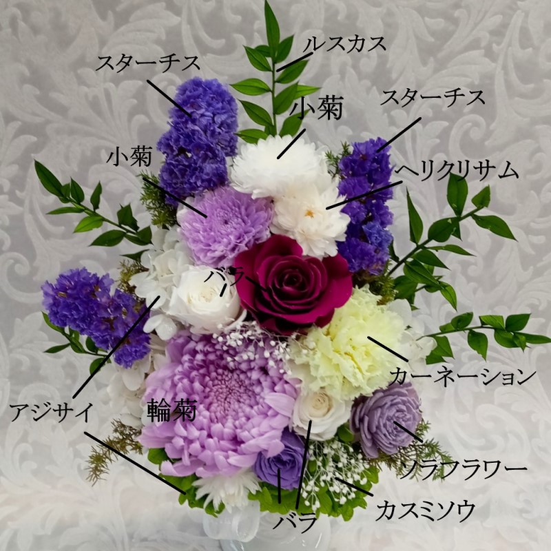 プリザーブドフラワー 仏花 お供え 花 喪中見舞い ブリザード仏花 お盆 新盆 初盆 仏壇  宅配 供花 一周忌 ブリザード 訃報 お悔み 仏壇用 命日 四十九日の画像