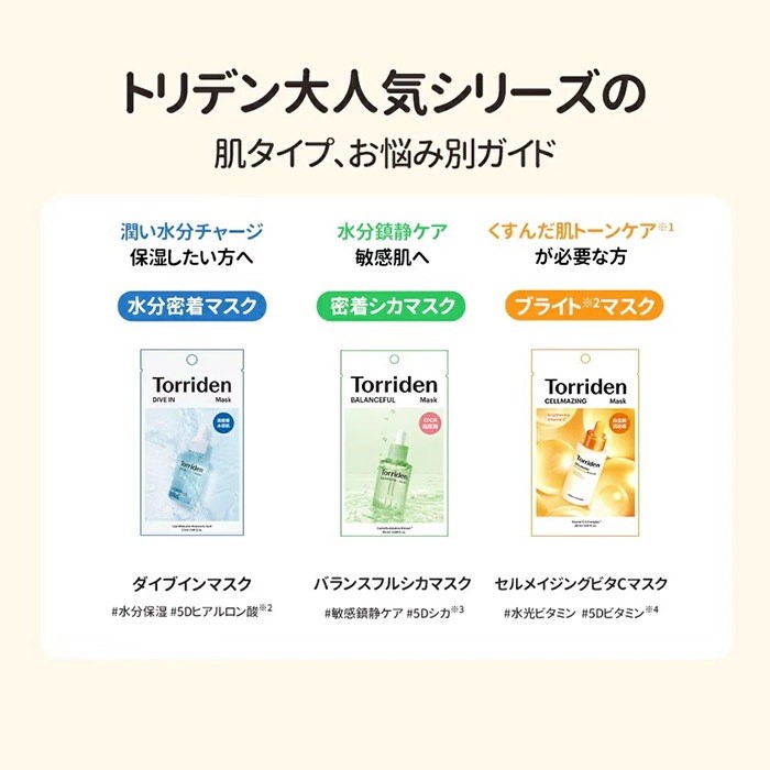 Torriden (トリデン)ダイブイン マスク 27ml×10枚 箱なし スキンケア 保湿 ヒアルロン酸 無着色 無香料 無鉱物 油界面活性剤不使用 アルコールフリー ヴィーガン処方 トリデンの画像