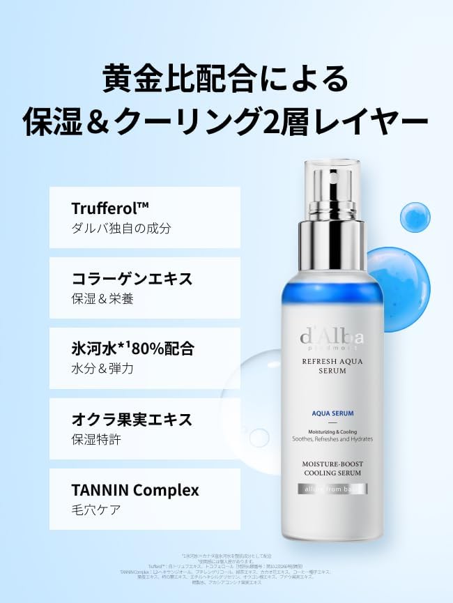 d’Alba ダルバ リフレッシュアクアスプレーセラム 100ml スキンケア 冷感 ひんやり クールダウン 保湿ケアミスト 美容液 化粧水 フェイスミスト 韓国コスメの画像