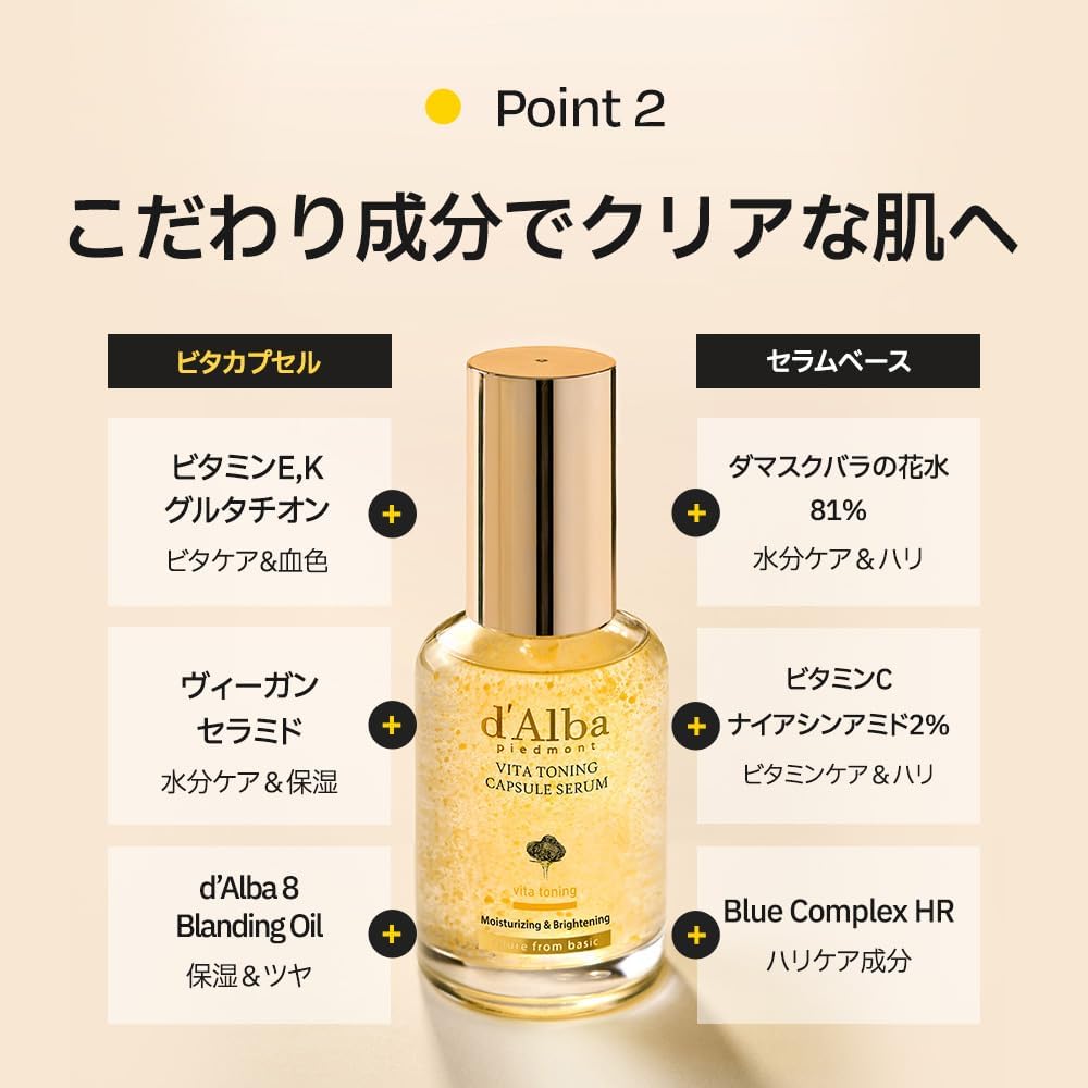 d’Alba(ダルバ) ビタトーニングカプセルセラム 50ml 美白 くすみ メラニン しみ ナイアシンアミド ビタミンC グルタチオン セラム 美容液 保湿 潤い 乾燥肌 敏感肌 ヴィーガンの画像