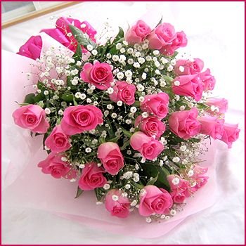 ピンクバラ25本とかすみ草の花束画像