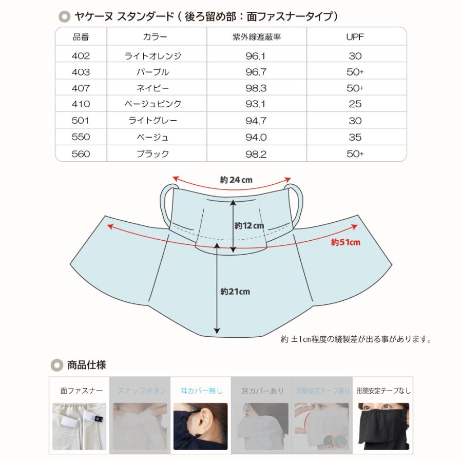 ヤケーヌ スタンダード 面ファスナー留め UVカット フェイスカバー マスクの画像