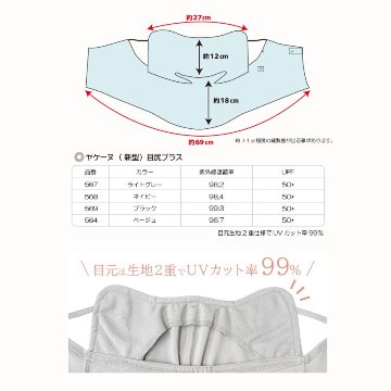 ヤケーヌ 目尻プラス スナップボタン留め UVカット フェイスカバー マスクの画像