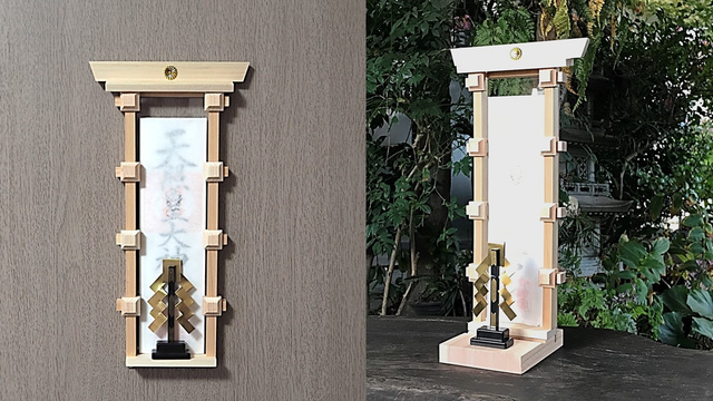 (送料無料)五重塔の部品を使った御札立て「巻斗クール」　置き型/壁掛け　２WAYの画像