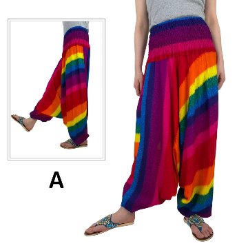 サルエルパンツ　タイパンツ　レーヨン　ヨガ　サロペット2Way　男女兼用　お部屋着　パジャマ　【レインボー柄】　の画像