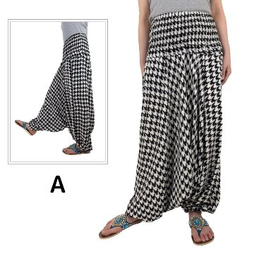 サルエルパンツ　タイパンツ　レーヨン　ヨガ　サロペット2Way　男女兼用　お部屋着　パジャマ　【千鳥柄】　の画像