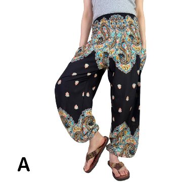 アラジンパンツ　タイパンツ　レーヨン　部屋着　ヨガ　タイマッサージ　男女兼用　ウエスト２タイプ【T柄】の画像