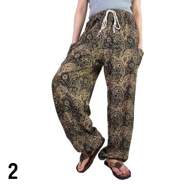 アラジンパンツ　タイパンツ　レーヨン　部屋着　ヨガ　タイマッサージ　男女兼用　ウエスト２タイプ【U柄】の画像
