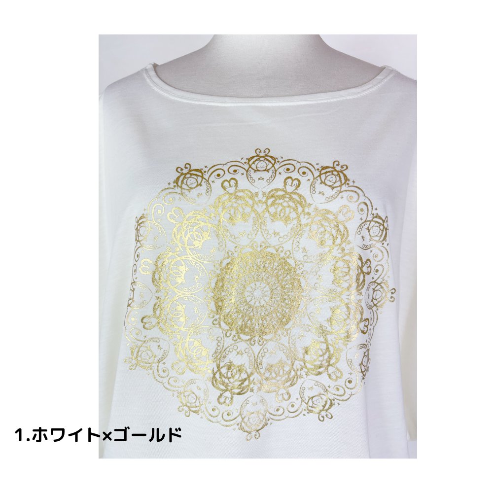Tシャツ　ドルマン袖　夏　薄手　涼しい　ラメプリント　曼荼羅柄の画像
