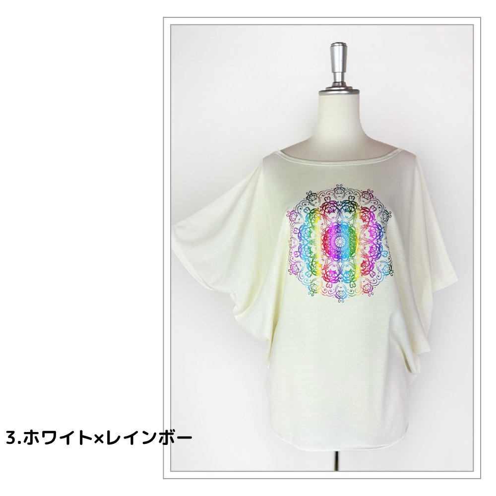 Tシャツ　ドルマン袖　夏　薄手　涼しい　ラメプリント　曼荼羅柄の画像