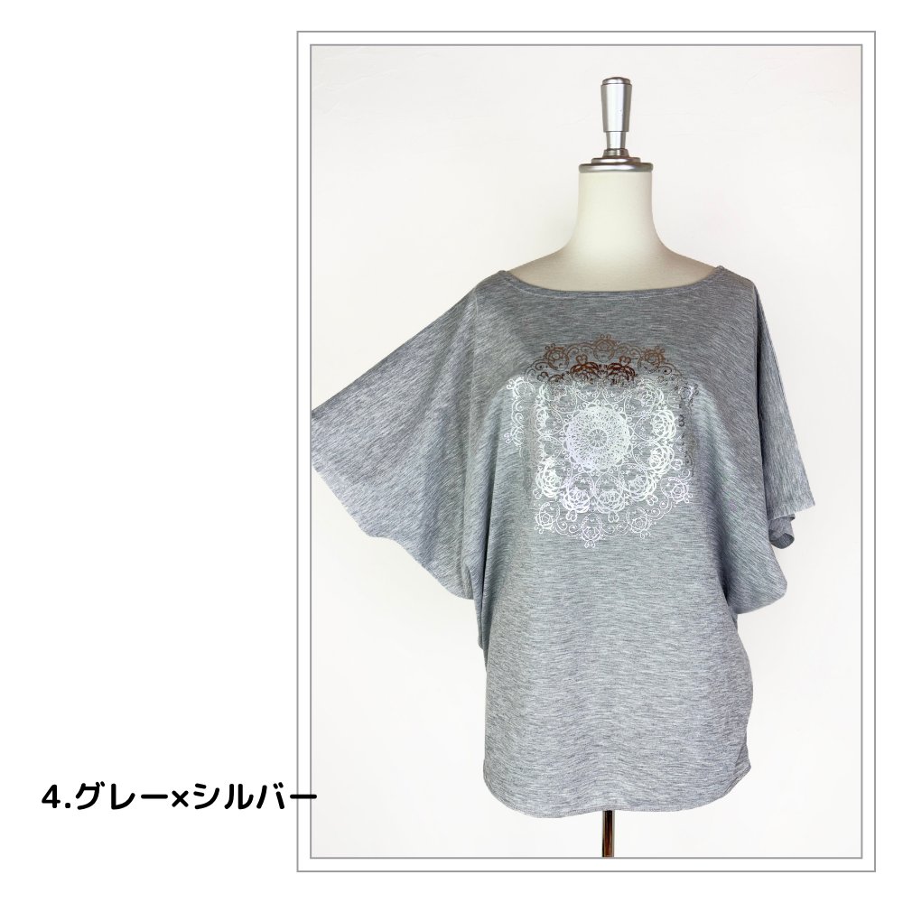 Tシャツ　ドルマン袖　夏　薄手　涼しい　ラメプリント　曼荼羅柄の画像