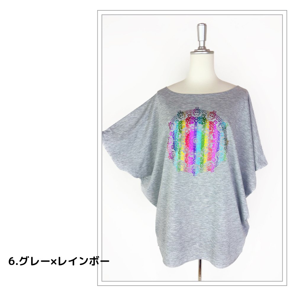 Tシャツ　ドルマン袖　夏　薄手　涼しい　ラメプリント　曼荼羅柄の画像