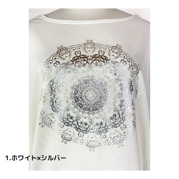 Tシャツ　ドルマン袖　夏　薄手　涼しい　ラメプリント　曼荼羅柄の画像