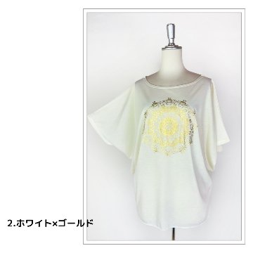 Tシャツ　ドルマン袖　夏　薄手　涼しい　ラメプリント　曼荼羅柄の画像