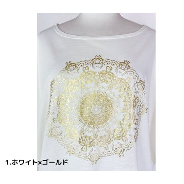 Tシャツ　ドルマン袖　夏　薄手　涼しい　ラメプリント　曼荼羅柄の画像